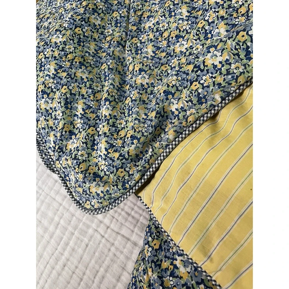 Vtg Tommy Hilfiger Elizabeth Anne Queen Comforter Blue Yellow Floral Striped Rev